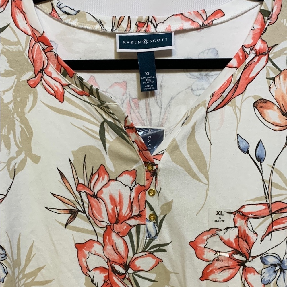 Karen Scott 3/4 Sleeve Relaxed Floral Blouse - Picture 3 of 5
